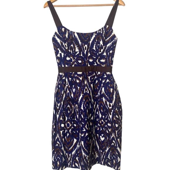 Milly of New York Geometric Print Blue Brown White Size 4 Pockets US… - Picture 1 of 9